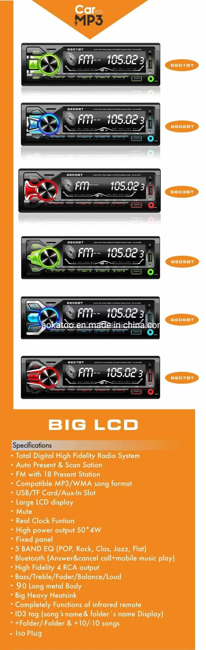 Big LCD Screen Car MP3 Audio with Bluetooth