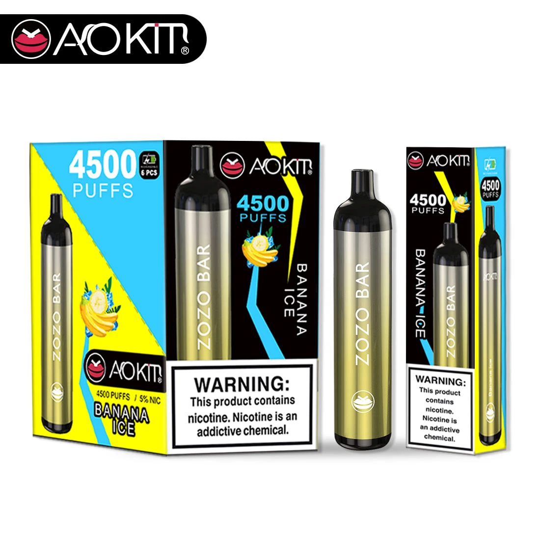 Aokit Zozo Bar 4500puff Soporte OEM ODM desechable VAPE Pen Batería VAPE 600mAh 4500puff Tipo C con sabor a fruta