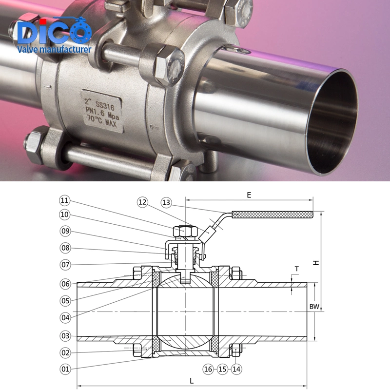 API CE ISO Ts Food Grade Sanitary Length Bw End CF3/CF3m 3PC Ball Floating Valve