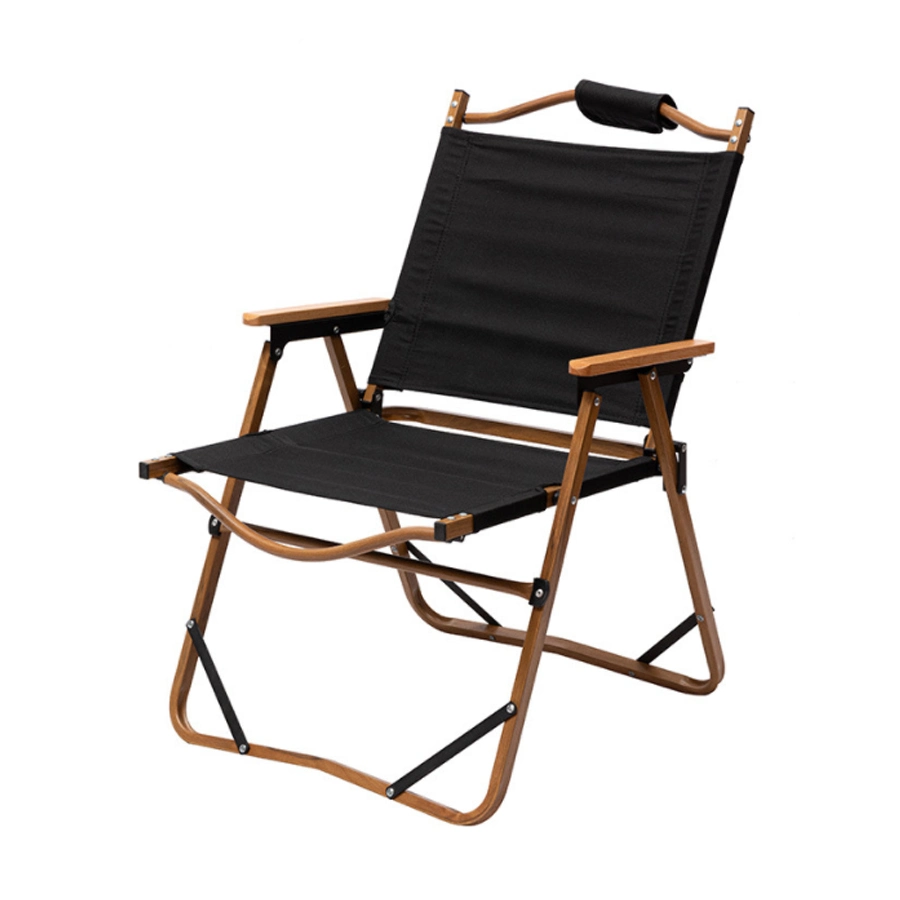 Outdoor Wood Grain Metal Frame Folding Beach Camp Kermit Chair
