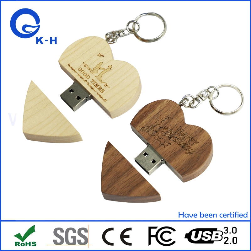 Wood Heart Pendrive USB 3.0 Flash Drive 32GB 64GB with Low Price