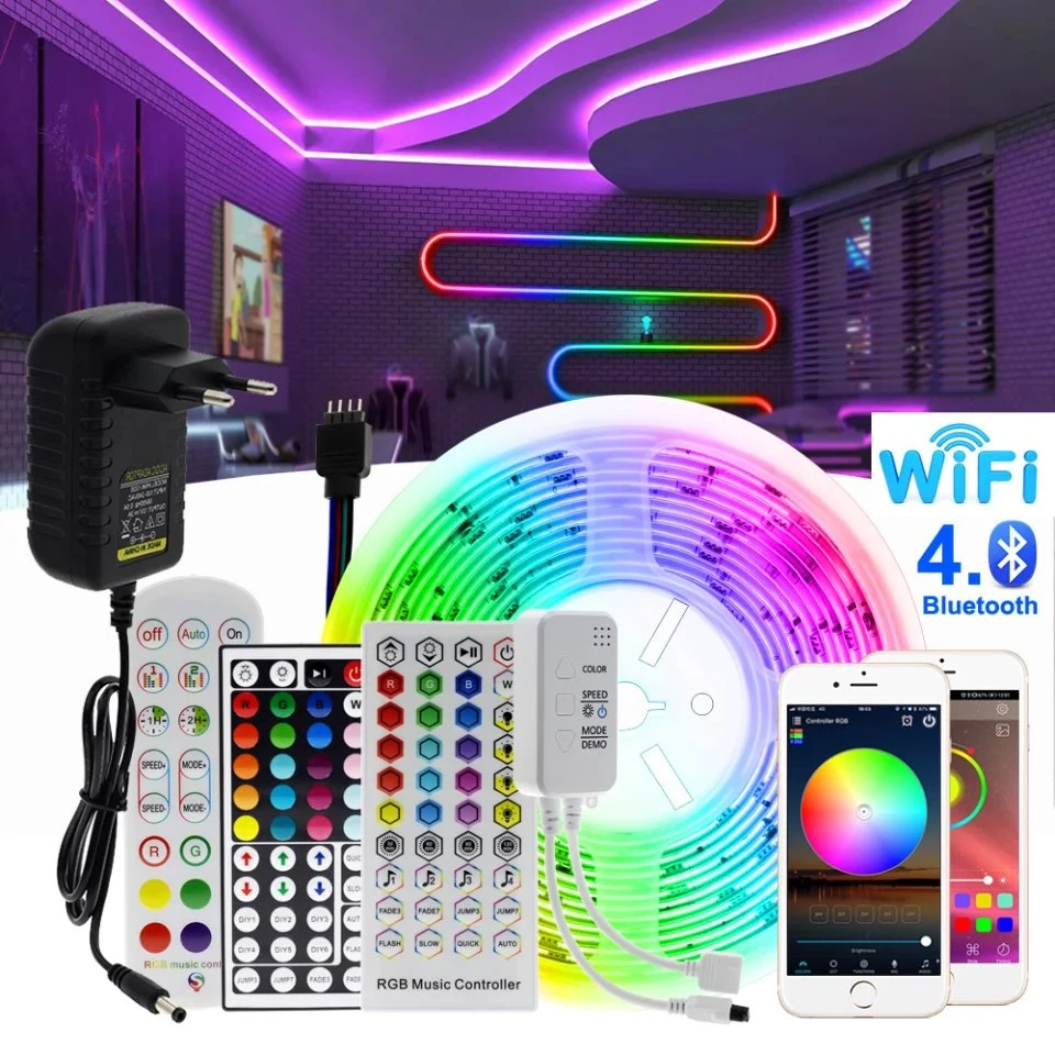 Luz de tira LED RGB 5m 10m 20m 5050 RGB intercambiable DC12V flexible LED Tape WiFi / Bluetooth / Control de música Tira LED RGB