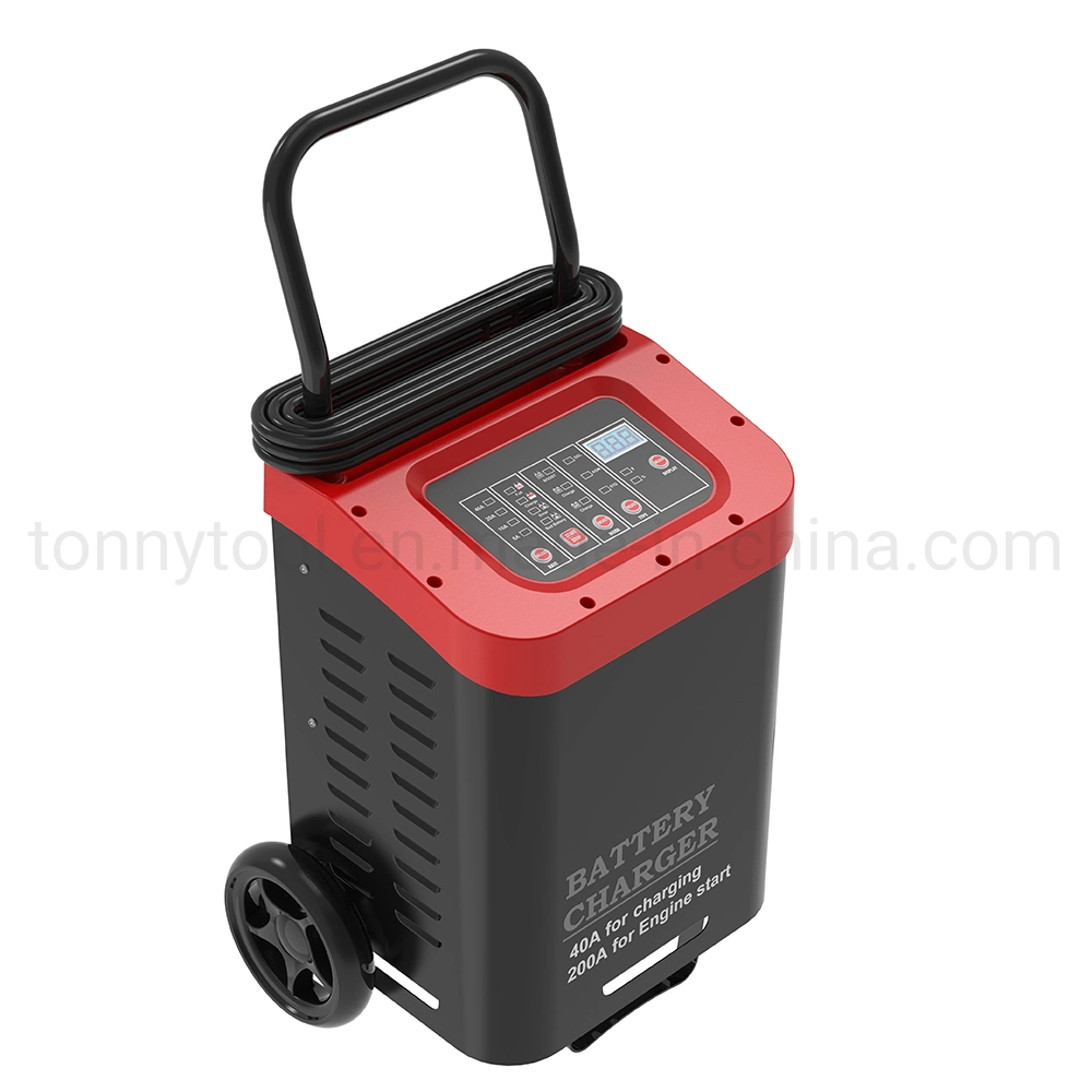 Tonny 12V/40A, 24V/20A Wheeled Automatic Car Battery Charger with 200 AMPS Engine Starting Power