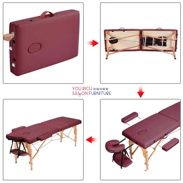 Beech Wood Tri-Fold Portable Beauty Bed for Beauty Salon Furniture