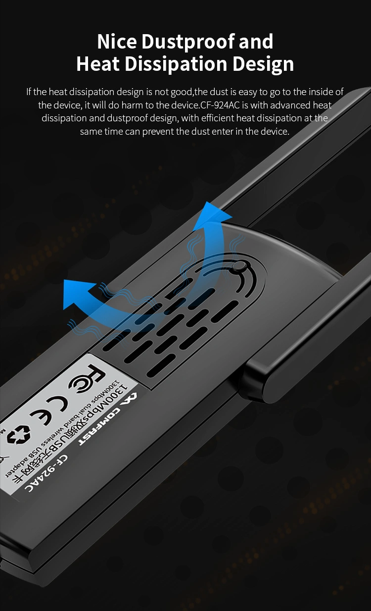 Comfast CF-924AC Rtl8812bu 2.4GHz 5.8GHz Dual Band Wi-Fi Dongle 1300Mbps Wireless WiFi LAN USB Adapter for PC