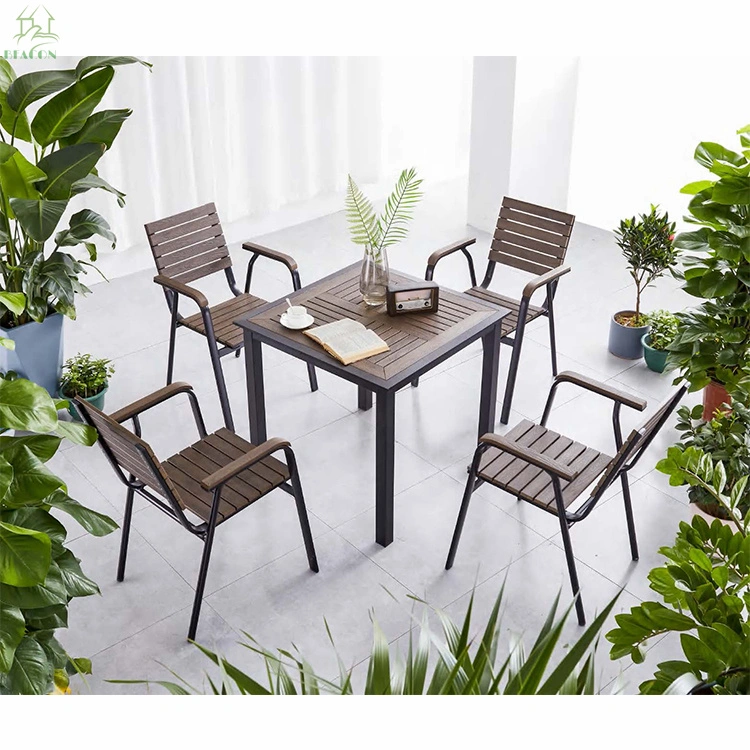 Modern Durable Leisure Outdoor Dining Furniture Set Garden Patio Aluminum Frame Plastic Wood Chairs Outdoor Dining Sets