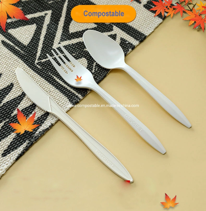 Chine Manufacturers 140 mm compostable Custom Printed PLA Spoon Knife Fork Ustensiles de cuisine ustensiles de cuisine Ménagère vaisselle ensemble pour le dîner