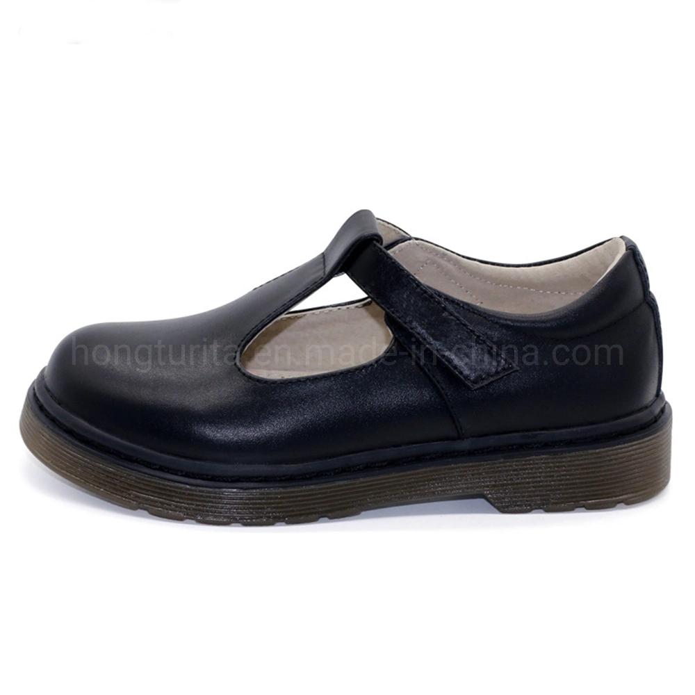 Kids School Shoe Leather Chunky T-Bar School Shoes