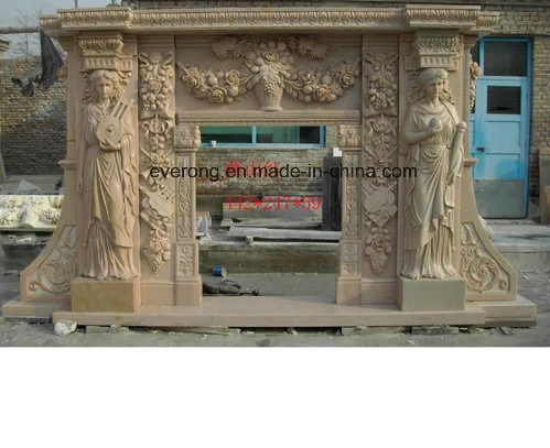 Indoor Decorating Wall Hanging Roman Yellow Marble Fireplace with Angel Carving