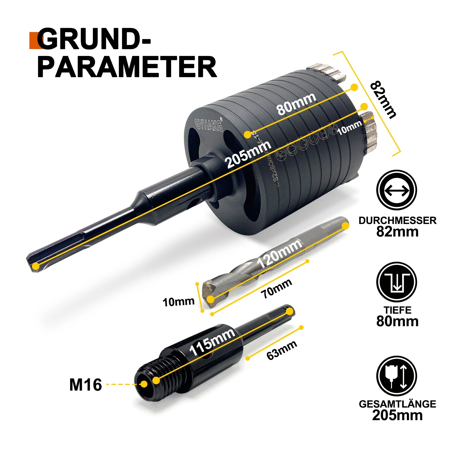 Industrial 82mm M16 Prix soudées au laser les fentes du couvercle Diamond Foret de base définie pour la maçonnerie en béton armé beton