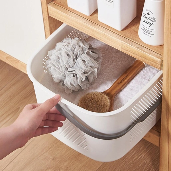 Portable Plastic Storage Basket with Handle for Bathroom Kitchen Collection