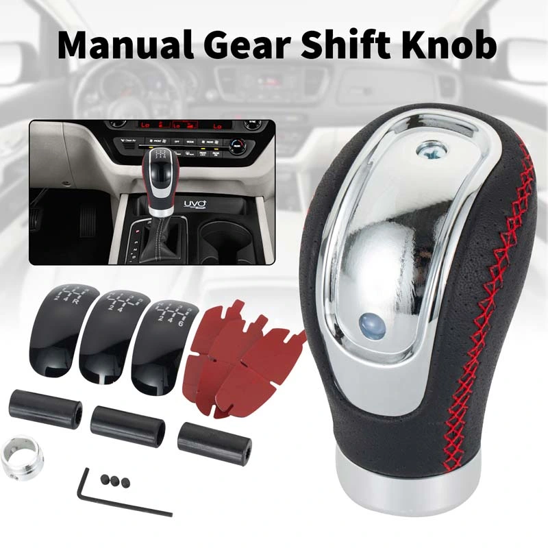 Red Thread Sewing Leather Wrapped Shift Knob for Universal Cars