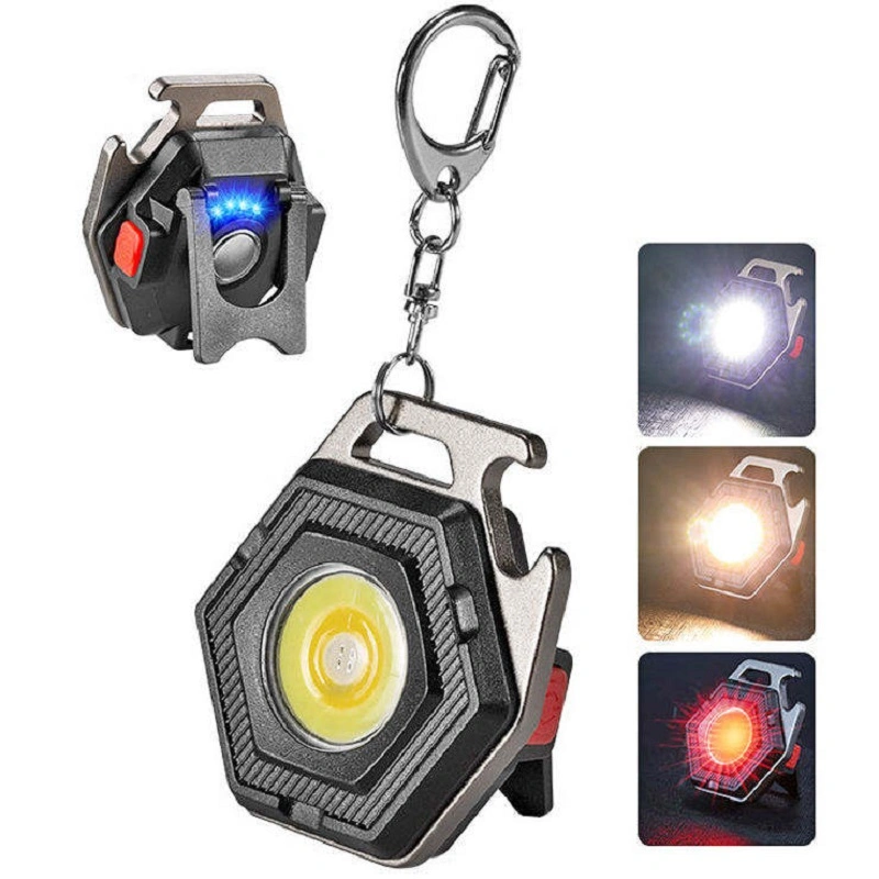 Mini Keychain Torch Portable Folding Bracket Bottle Opener Magnet Base Flashlight