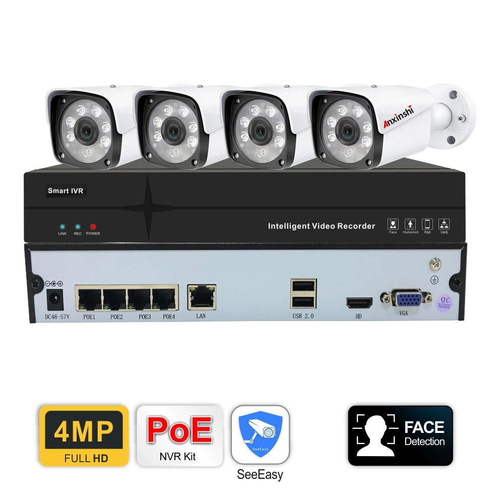 Seeeasy APP 4 Channel 4MP IR 30m Lens 3.6mm Built-in Audio Poe Normal Wired IP Cameras NVR Kits