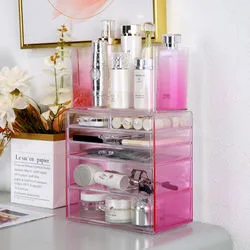 Cosmetic and Jewelry Storge Box 2PCS Stackable Drawer Design Plastic Makeup Organizer