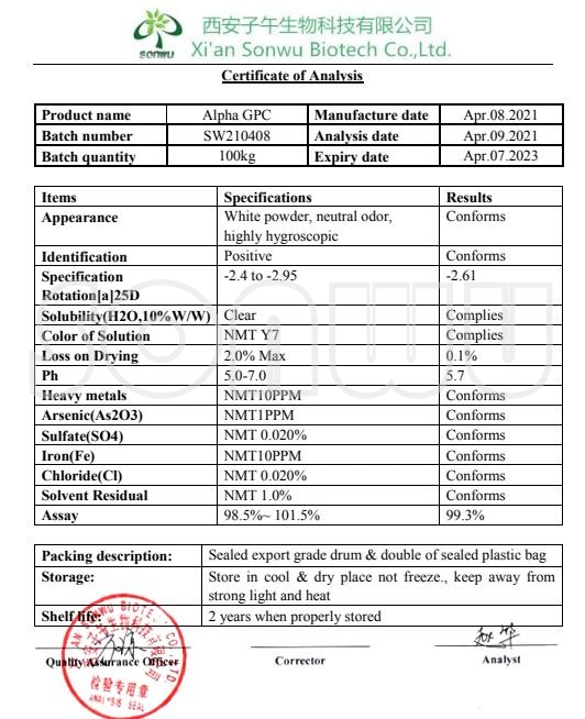 Suministro de CAS 28319-77-9 Sonwu Suplemento en polvo GPC Alpha