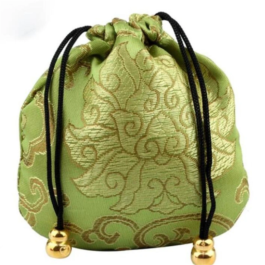 Bolsa de joyas de seda Brocade con cordón ajustable Bolsa de regalo de monedas