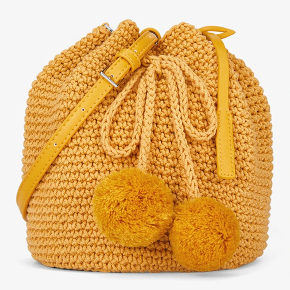 Creative Autumn Winter Knitted Yarn Weave Drawstring Lady Daily Bucket Bag