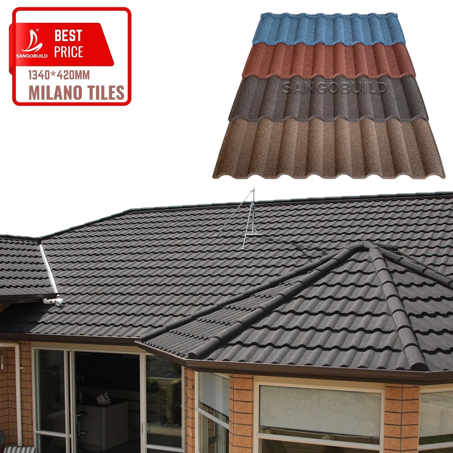 Solar Heat-Reflective Roofing Materials Stone Coated Metal Tiles Made in China