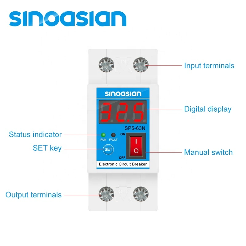 2-Year Warranty High quality/High cost performance  DIN Rail Mount 2p 63A Electronic Circuit Breaker for Generator Overload Current Protection