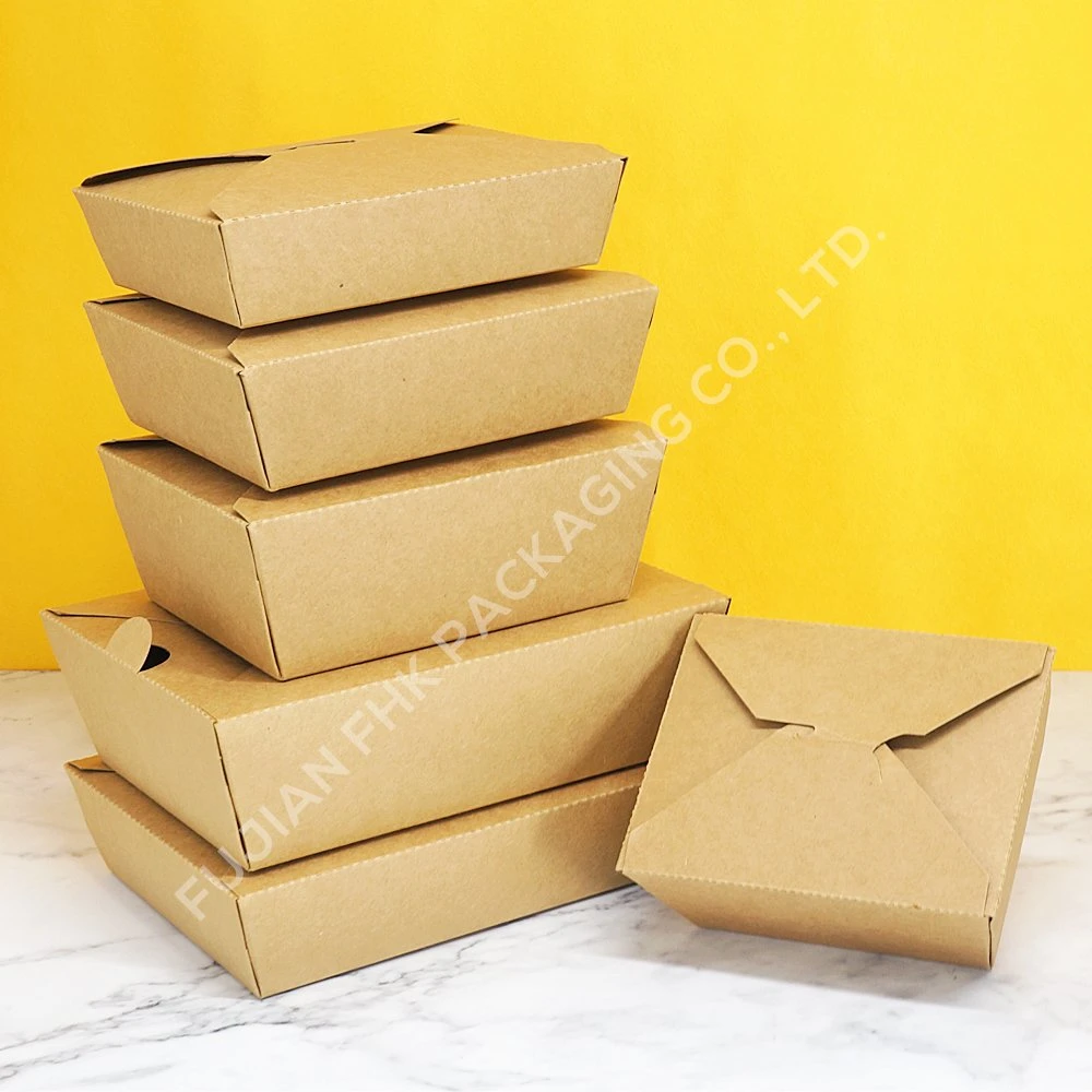 Rectangle 1480ml/50oz Kraft Paper Folding Chicken Noodle Salad Paper Box Packaging