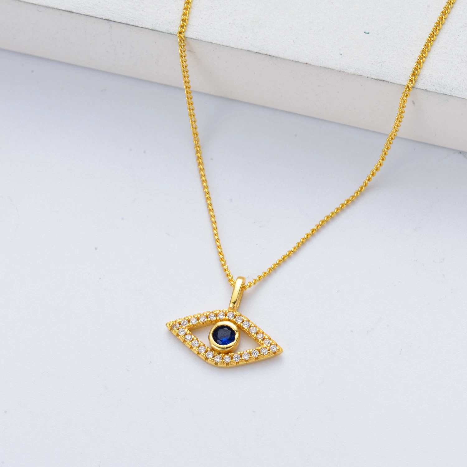 Main en gros coeur rond mal oeil pendentif 14K 18K Plaqué or 925 argent bijoux Devil Eye Charms Pendentifs pour Collier