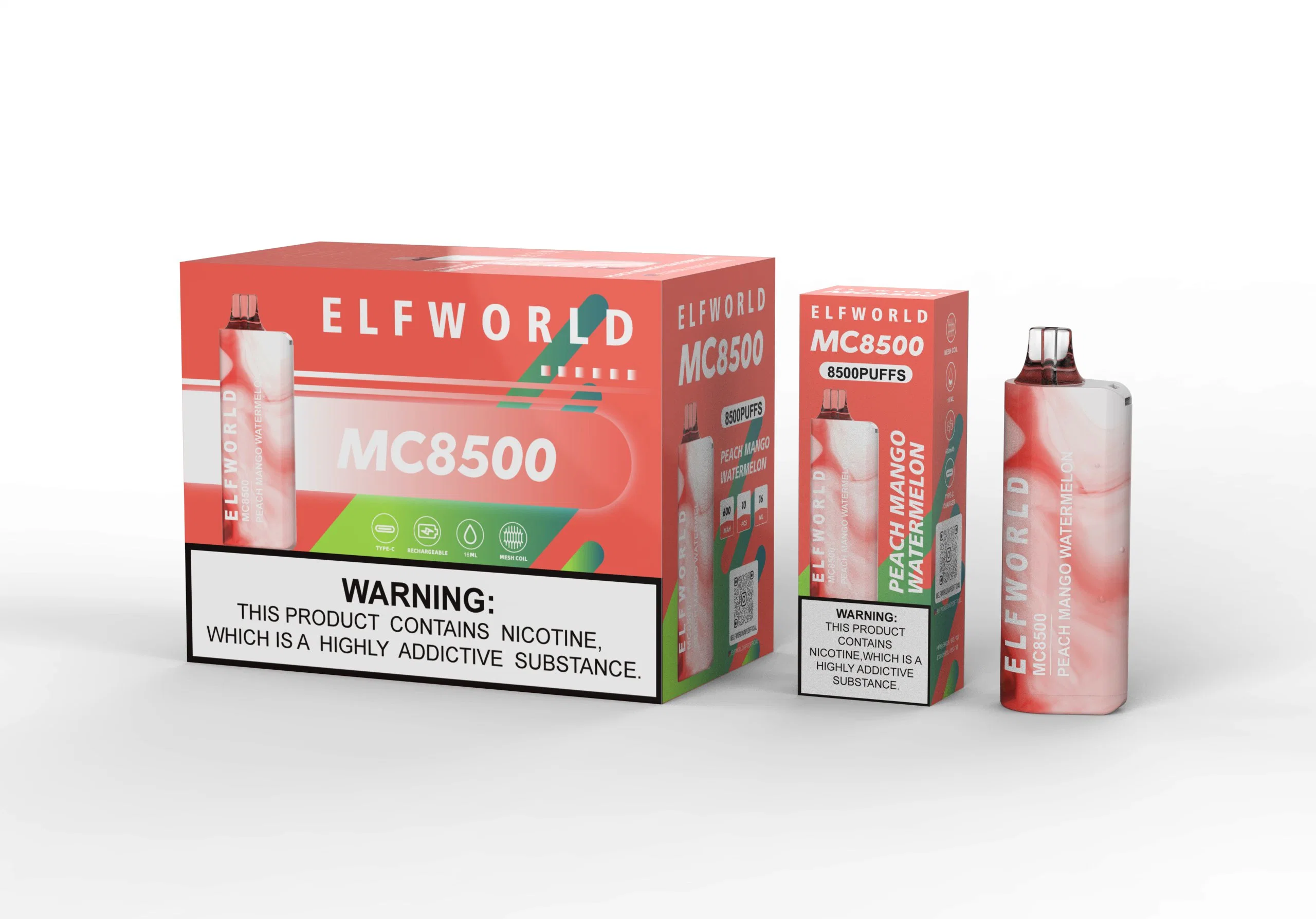 الجملة الأصلي العلامة التجارية Elfworld Mc 8500 Putffs Disposable/Chargeable Vape القلم