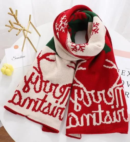 Acrylic Jacquard Knitted Winter Warm Deer Christmas Day Festival Long Scarf