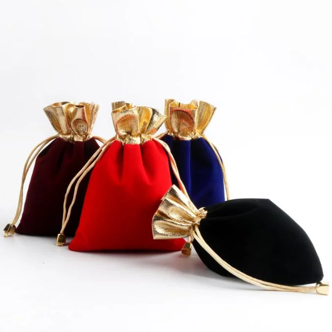 Jewelry Gold-Rimmed Velvet Packaging Bags for Strings and Toys