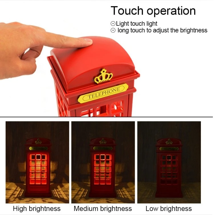 Phone Booth Shaped Night Light Battery Powered USB Cable Rechargeable Brightness Adjustable