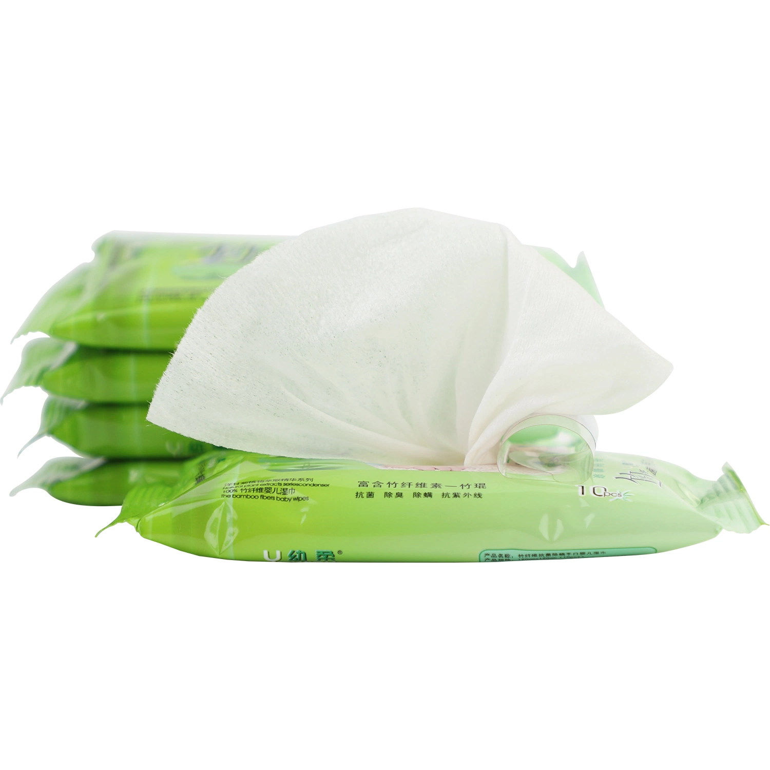 Eco Friendly 10PCS 99% Water Hypoallergenic Disposable Bamboo Fiber Soft Water Gentle Baby Wet Tissue Bag