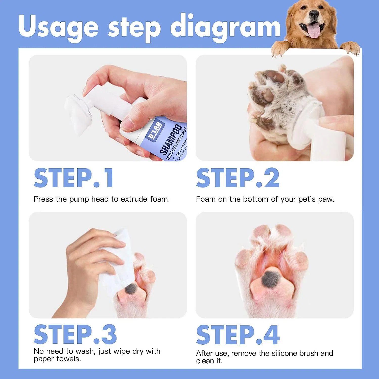 Waterless Shampoo Paw Cleaner for Dogs