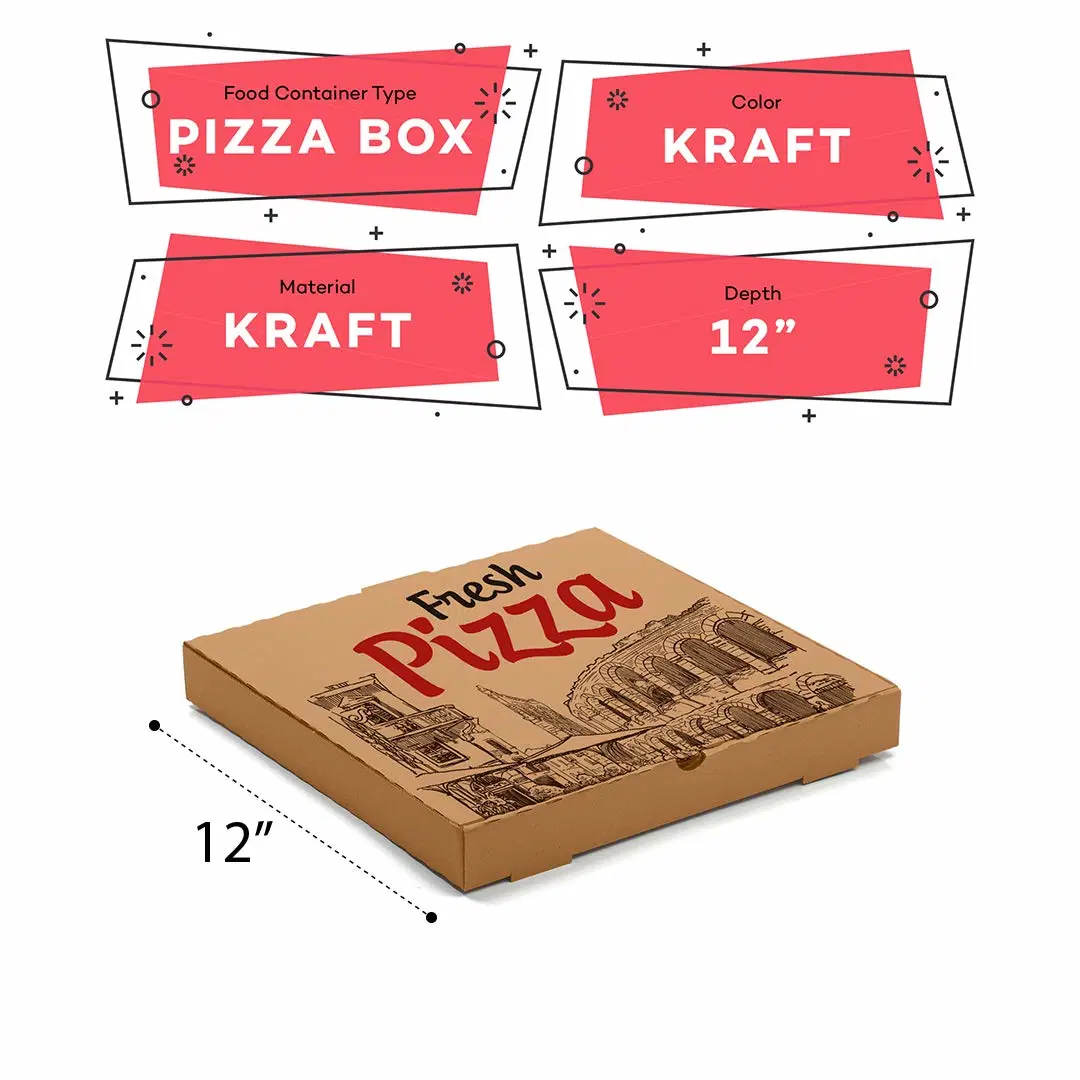 Boîte à pizza, 12 po, 14 po, format personnalisé, boîtes à pizza carton ondulé et blanc, motif logo personnalisé/imprimé, conception d'isolation/poignée