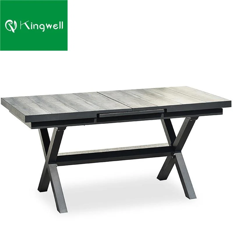 Outdoor Furniture Restaurant Garden Aluminum Extendable Table with Plastic Wood Color Options