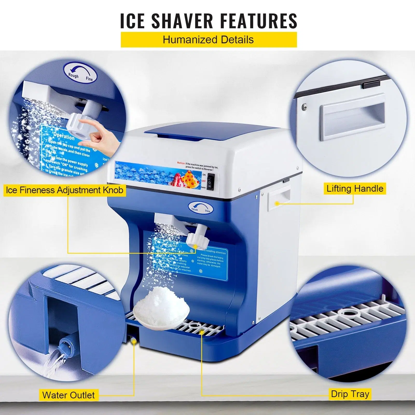 Great Quality 120 Kg/H Electric Snow Cone Maker Machine Commercial Ice Shaver Crusher