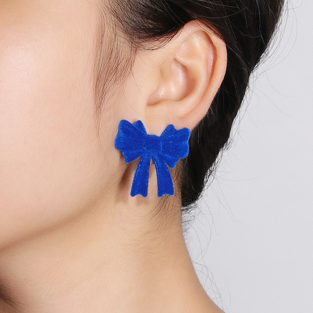 Fall and Winter Velet Fashion Love Bow Klein Blue Flocking Series Earrings