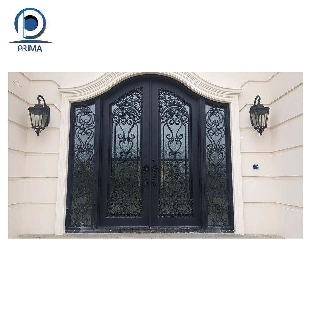 Modern Exterior Metal Double Door Design Luxury French Black Wrought Iron Storm Security Front Entry Doors