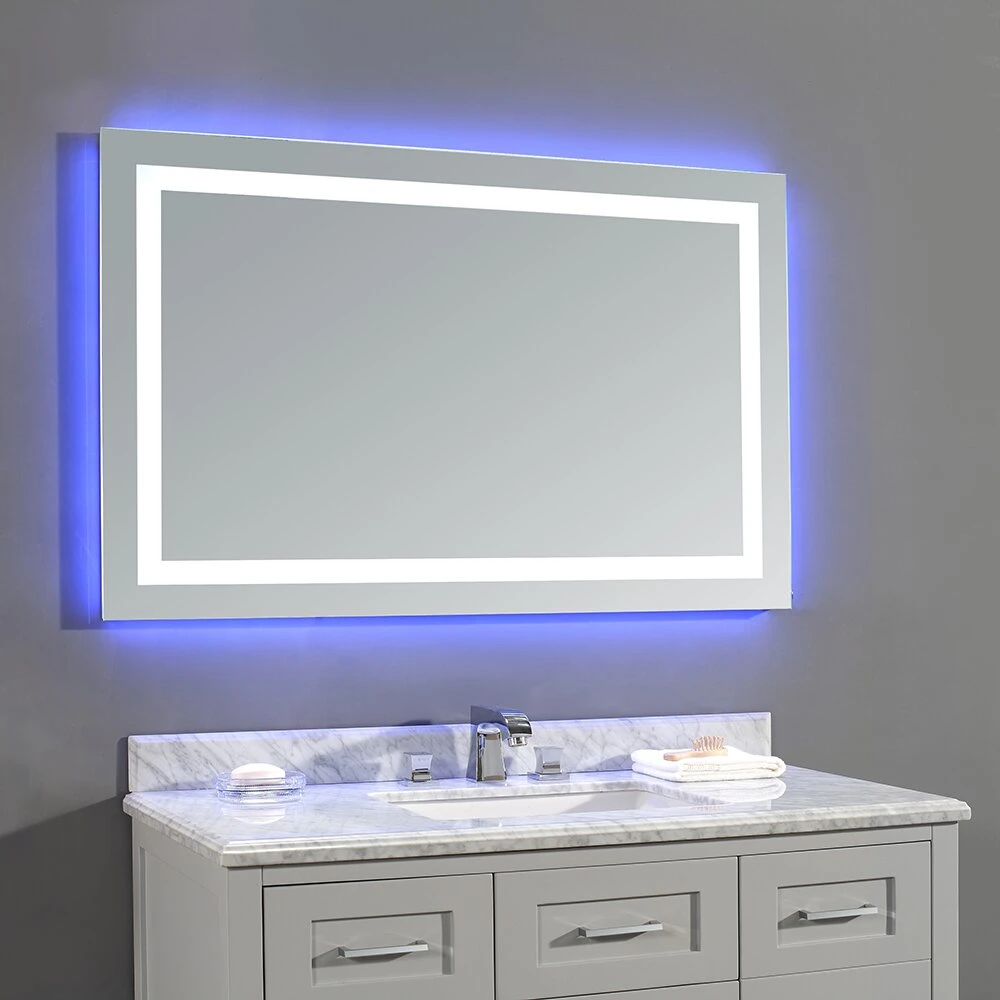 Home and Hotel Room Decor Smart Decorative Wall Mirror Beauty Salon Makeup Shaving Bathroom Lighted Mirror with Three Lights and Defogger