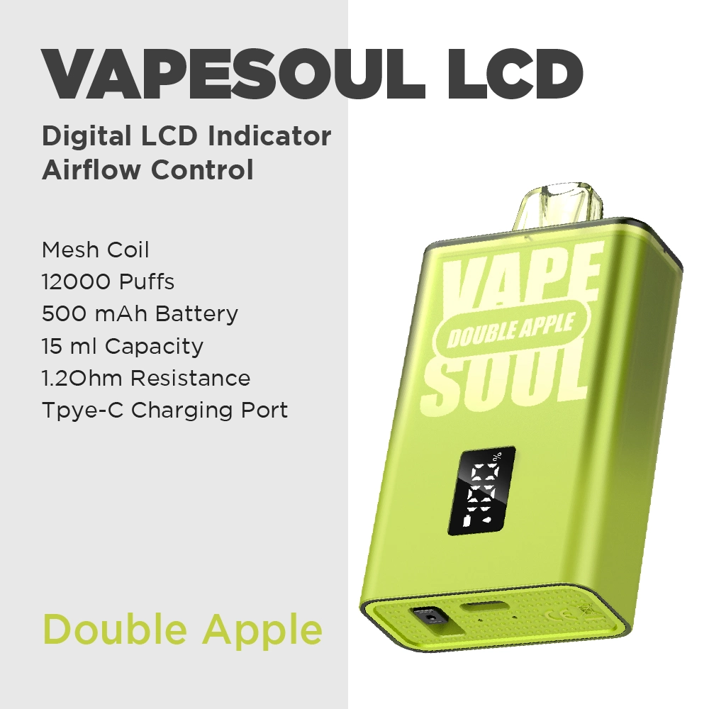 Vapesoul Adjustable Airflow E Cigarette Digital Screen Design 12000 Puffs Power E-Liquid Display Mesh Core Vape