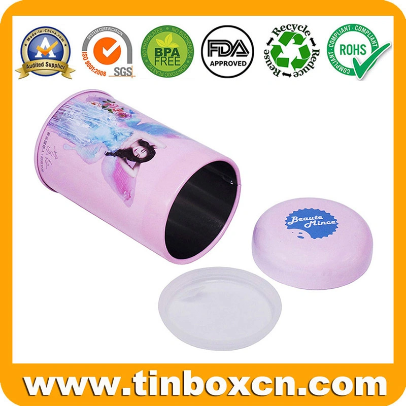 Double Lid Airtight Round Cosmetics Package Box Metal Tin with Soft Plastic Inserts for Face Mask Perfume Lipstick Gifts