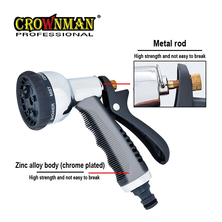 Outils de jardin Crownman, pistolet de pulvérisation en alliage de zinc à 8 motifs