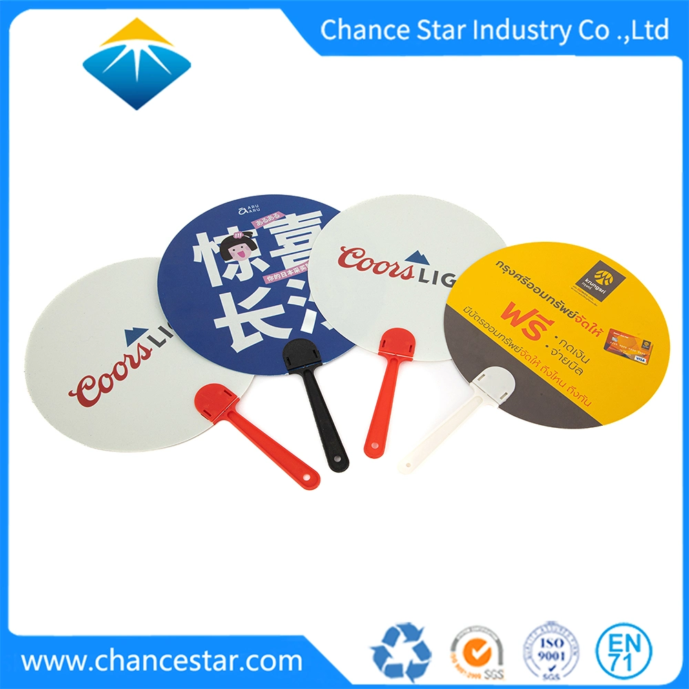 Custom Logo Printed Round Mini Plastic PP Hand Fan Cn Gift