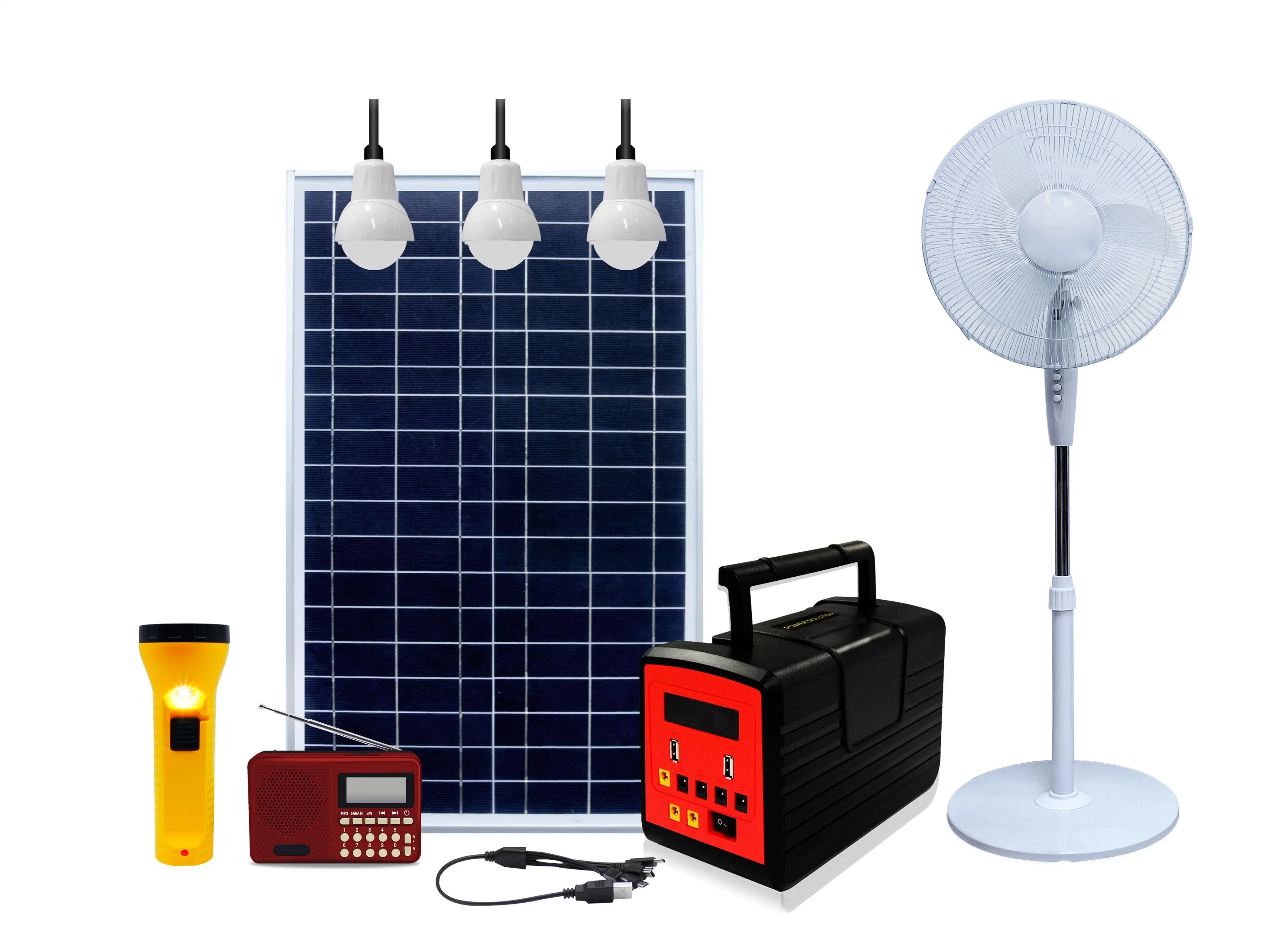 Comercio al por mayor 10W /20W /30W Solar panel 12V CC del sistema de energía con cargador de móvil y Kit de Iluminación Interior LED Inicio LED Run TV Ventilador para electrodomésticos