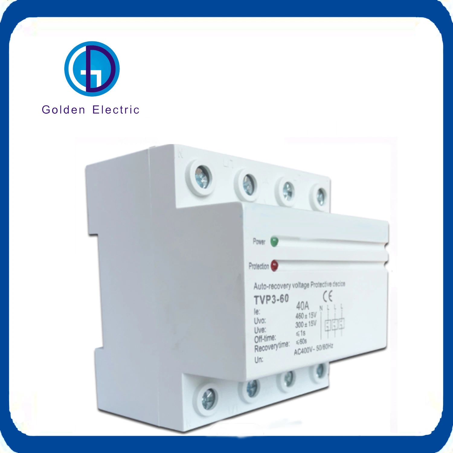 380V 40A Three Phase Automatic Recovery Over and Under Voltage Protector Reconnect Protective Device DIN Rail Relay