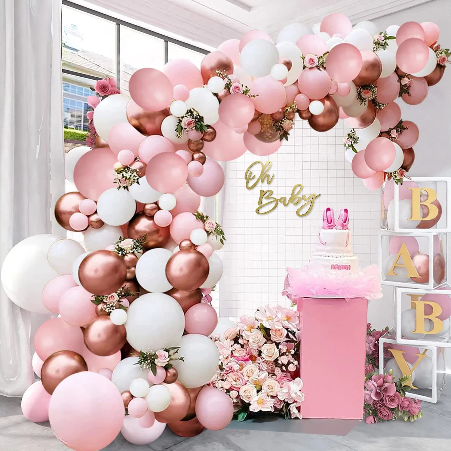 Pink White Balloons Garland Pastel Pink Balloons Metallic Confetti Birthday Party Balloons