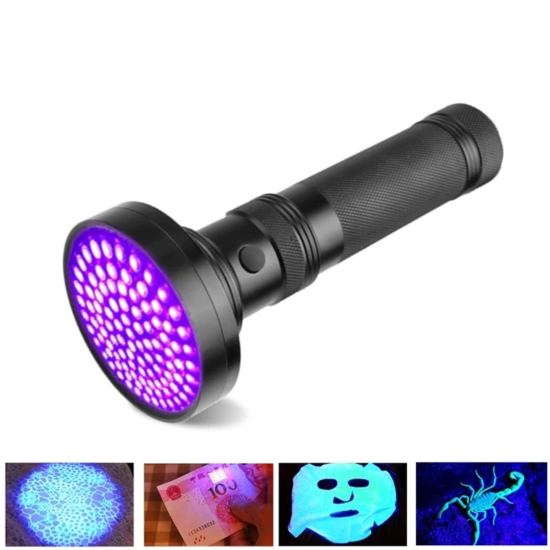 Linterna LED de 128nm de UV 395Púrpura UV de mano de la antorcha de la luz de la inspección del detector de manchas de orina de animales de compañía Escorpión por AAA