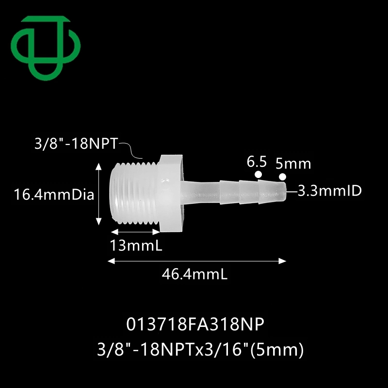 Tuyau à air fileté en plastique à embout cannelé de 3/8" NPT de diamètre interne de 1/2" Raccords