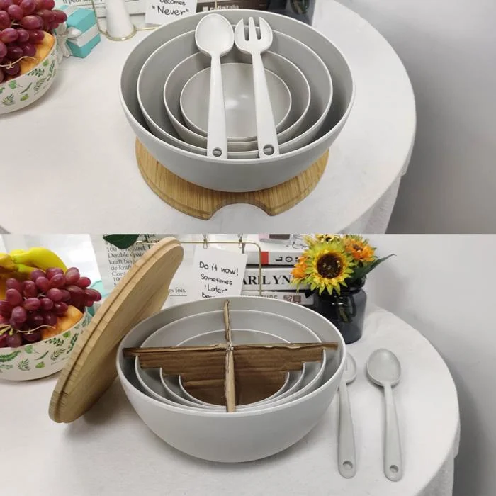 Aveco Hot Sale Huge Multi-Size Available Bamboo Bowl with Lid Spoon Fork Salad Fruit Vegetable Solid Color