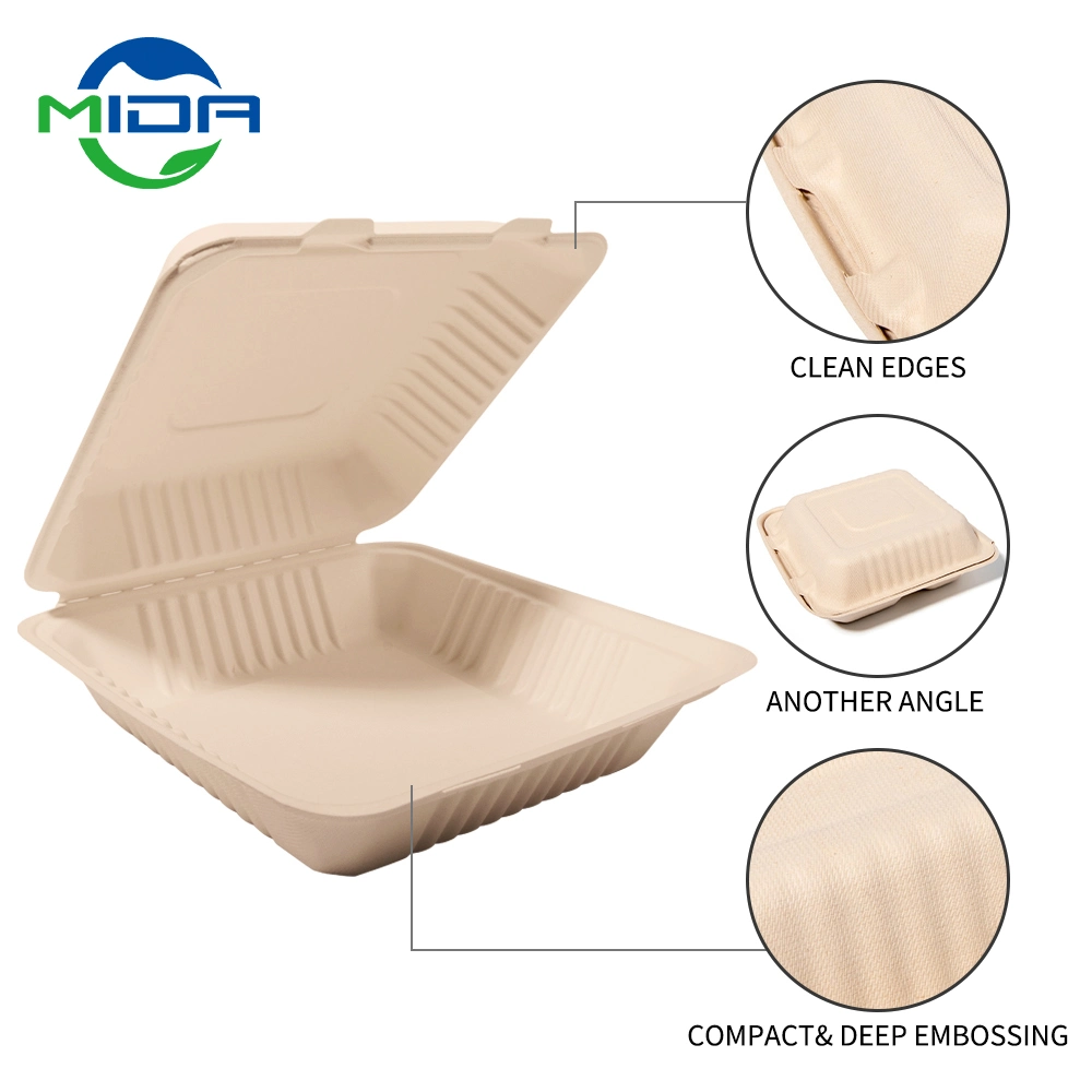 Contenedor de fibra de caña de azúcar compostable antifugas biodegradable Caja