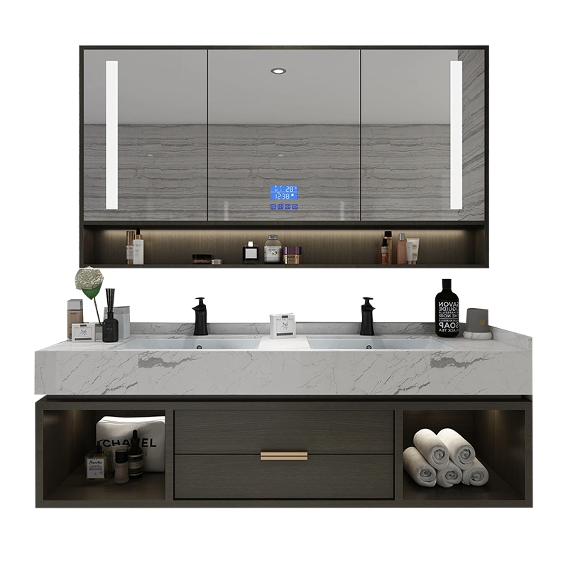 New Design Wall Standing Bathroom Cabinet with Rock Plate Basin Bathroom Vanity with Factory Price